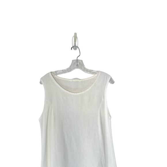 Luna Luz White Lagenlook Coastal Relaxed Linen Flounce Dress Size Medium - Picture 3 of 10
